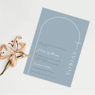 Minimalistische boog kruis blauwe doop kaart