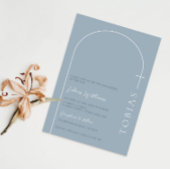 Minimalistische boog kruis blauwe doop kaart