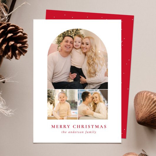 Minimalistische boog rode 3 foto kerstkaart