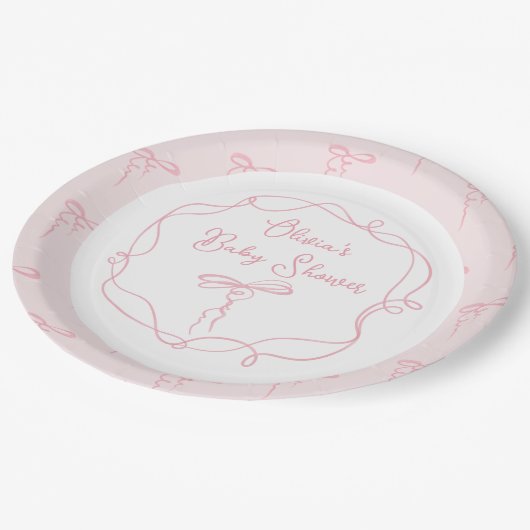 Minimalistische boog roze modern golvend lijst bab papieren bordje (Gekanteld)