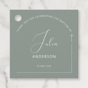 Minimalistische boogdoop salie bedankjes labels