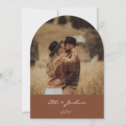 Minimalistische boogterracotta Boheemse bruiloft Kaart (Achterkant)