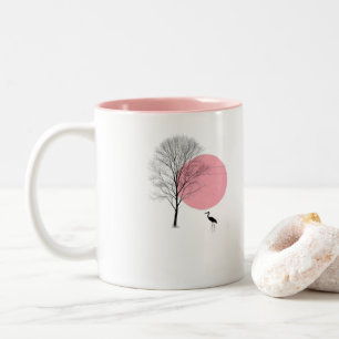 Minimalistische boom- en roze zonsondergangsmok –  tweekleurige koffiemok