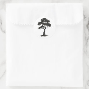Minimalistische Boom – Inktkwast Natuur Illustrati Ronde Sticker
