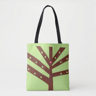Minimalistische boom met roze hart en bladeren tote bag