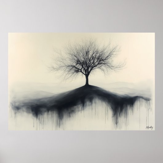 Minimalistische boom op de heuvel met druipende sc poster (Voorkant)
