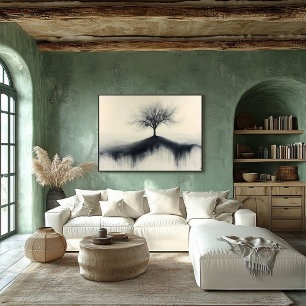 Minimalistische boom op heuvel met druipende schad poster