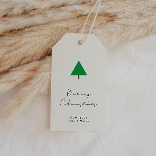 Minimalistische boom vrolijk kerstfeest cadeaulabel
