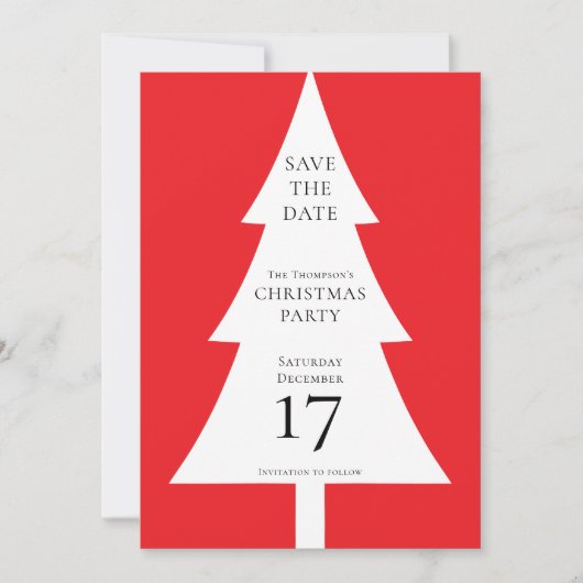 Minimalistische boomvorm Kerstrood Save the Date Kaart (Voorkant)