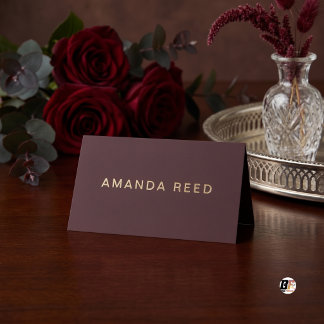 Minimalistische bordeaux & gouden elegante trouwka plaatskaartje
