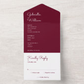 Minimalistische bordeauxrode script monogram huwel all in one uitnodiging (Binnen)