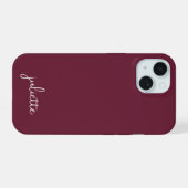 Minimalistische bordeauxwijn gepersonaliseerd iPhone 15 case (Achterkant horizontaal)