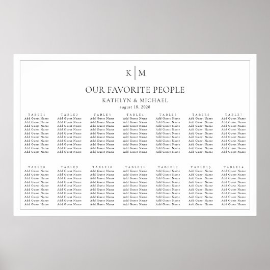 Minimalistische Border Bruiloft 14 Tafel Zitkaarte Poster (Voorkant)