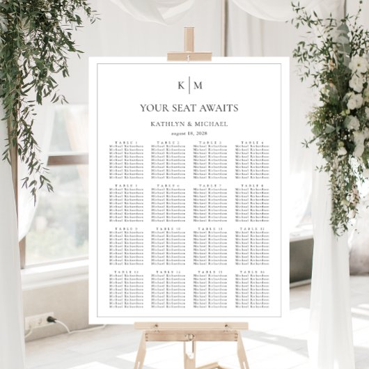 Minimalistische Border Bruiloft 16 Tafel Zitkaarte Poster