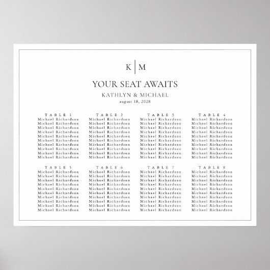 Minimalistische Border Bruiloft 8 Tafel Zitkaarten Poster (Voorkant)