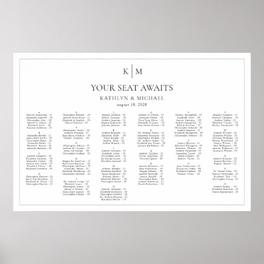 Minimalistische Border Bruiloft Alfabetische zitpl Poster (Voorkant)