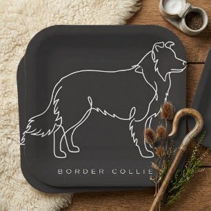 Minimalistische Border Collie Lijn Kunst Honden Gr Papieren Bordje