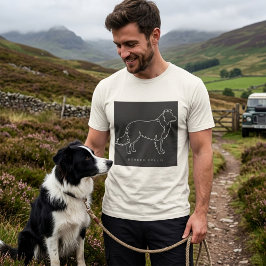 Minimalistische Border Collie Lijnkunst Honden Gra T-shirt
