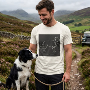 Minimalistische Border Collie Lijnkunst Honden Gra T-shirt