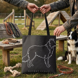 Minimalistische Border Collie Lijnkunst Honden Gra Tote Bag