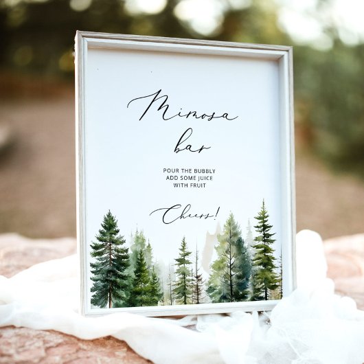 Minimalistische bos pijnbomen mimosa bar teken poster