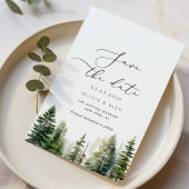 Minimalistische bosrijke rustieke dennenboom Save Save The Date