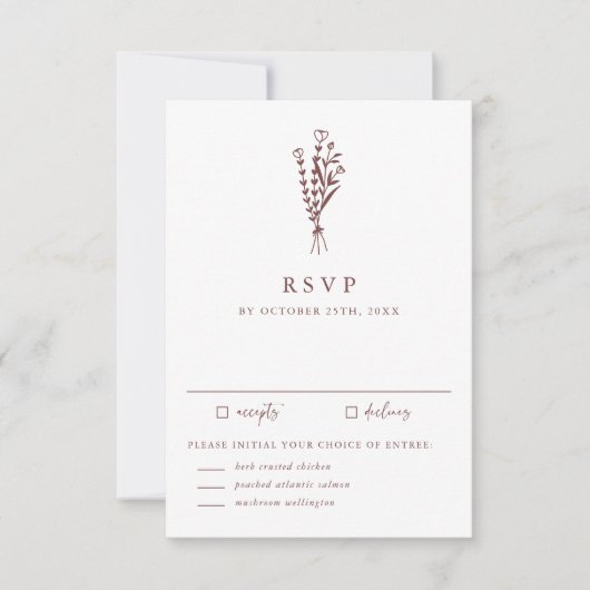 Minimalistische Botanicals Mauve Bruiloft RSVP Kaartje (Voorkant)
