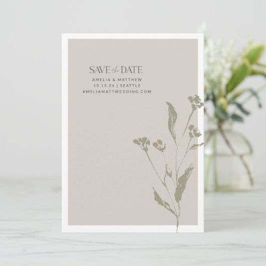 Minimalistische Botanische Aardeneutrale Herfstbru Save The Date (Staand voorkant)