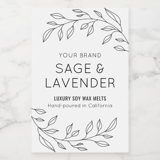 Minimalistische Botanische bladeren Wax smeltlabe Voedselcontainer Etiket (Enkel label)