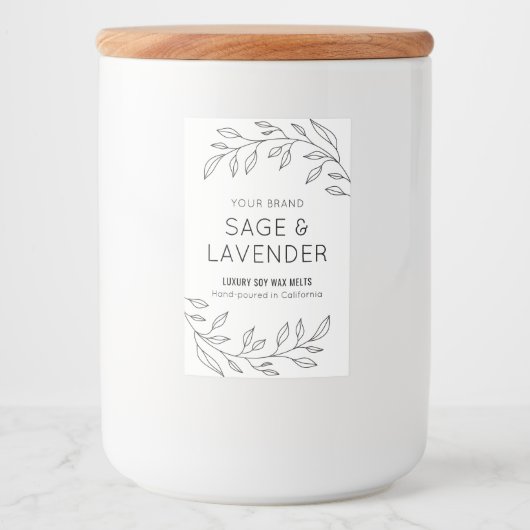 Minimalistische Botanische bladeren Wax smeltlabe Voedselcontainer Etiket (Voorkant)
