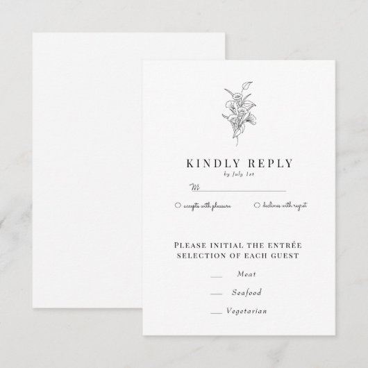 Minimalistische Botanische Bloemen | Bloem chique  RSVP Kaartje (Voorkant / Achterkant)
