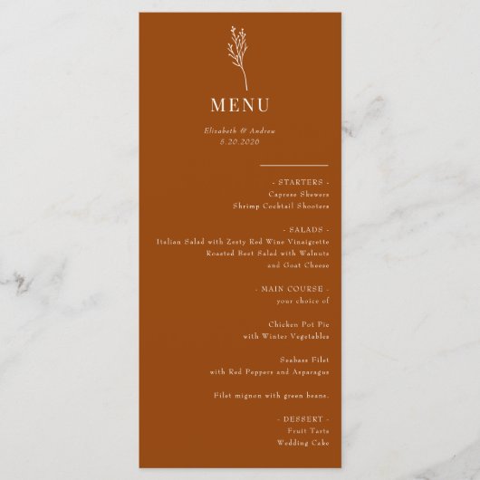 Minimalistische Botanische Bloemen | Huwelijksmenu Menu (Voorkant)