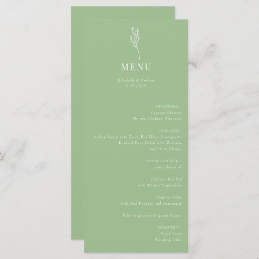 Minimalistische Botanische Bloemen | Huwelijksmenu Menu (Voorkant / Achterkant)