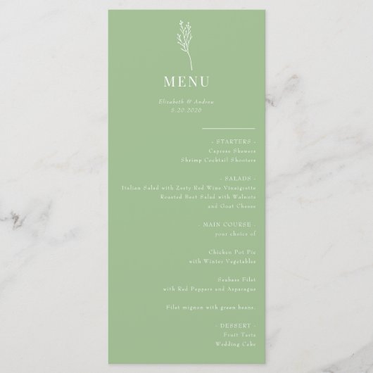 Minimalistische Botanische Bloemen | Huwelijksmenu Menu (Voorkant)