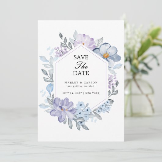 Minimalistische Botanische Bloemen Romantische bru Save The Date (Staand voorkant)