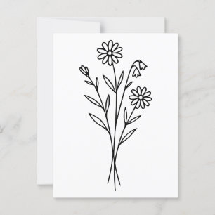 Minimalistische botanische boeket lijnkunst van wi briefkaart
