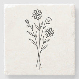 Minimalistische botanische boeket lijnkunst van wi stenen onderzetter