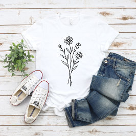 Minimalistische botanische boeket lijnkunst van wi t-shirt