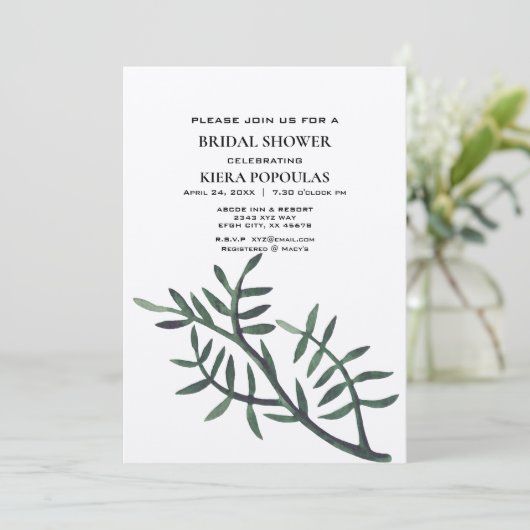 Minimalistische Botanische Bruids Douche Uitnodigi Kaart (Staand voorkant)