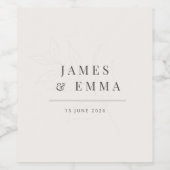 Minimalistische botanische bruiloft | Warm wit Wijn Etiket (Enkel label)
