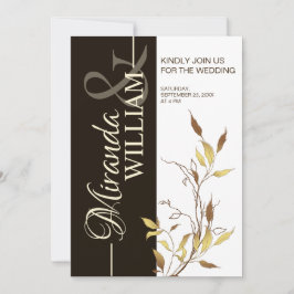 Minimalistische botanische bruine trouwuitnodiging kaart