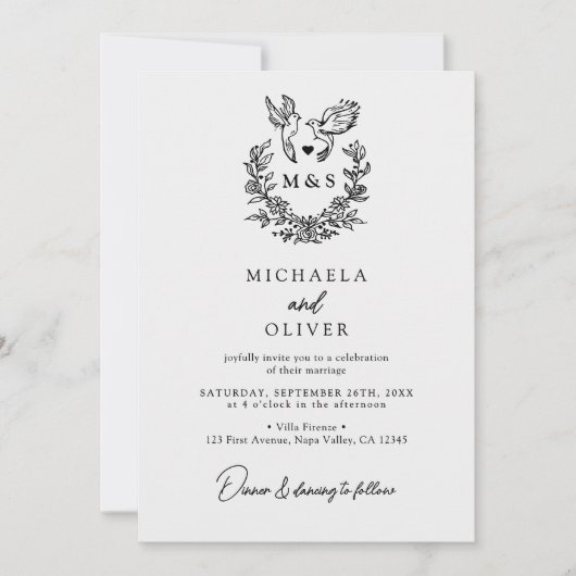 Minimalistische Botanische Duiven Elegant Script W Kaart (Voorkant)