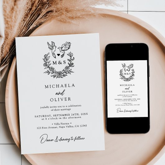 Minimalistische Botanische Duiven Elegant Script W Kaart