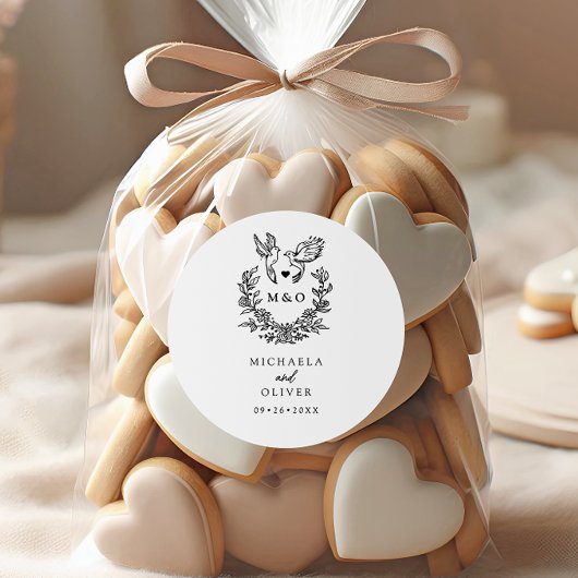 Minimalistische Botanische Duiven Elegant Script W Ronde Sticker