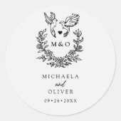 Minimalistische Botanische Duiven Elegant Script W Ronde Sticker (Voorkant)
