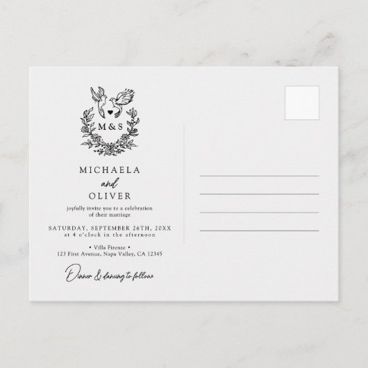 Minimalistische Botanische Duiven Elegant Script W Uitnodiging Briefkaart (Voorkant)