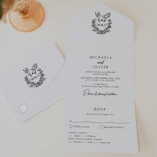 Minimalistische Botanische Duiven Elegante Scripti All In One Uitnodiging