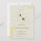 Minimalistische Botanische Gouden Huwelijksuitnodi Kaart (Voorkant)