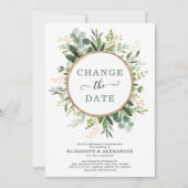 Minimalistische Botanische Groene Goud Datum Wijzi Kaart (Voorkant)