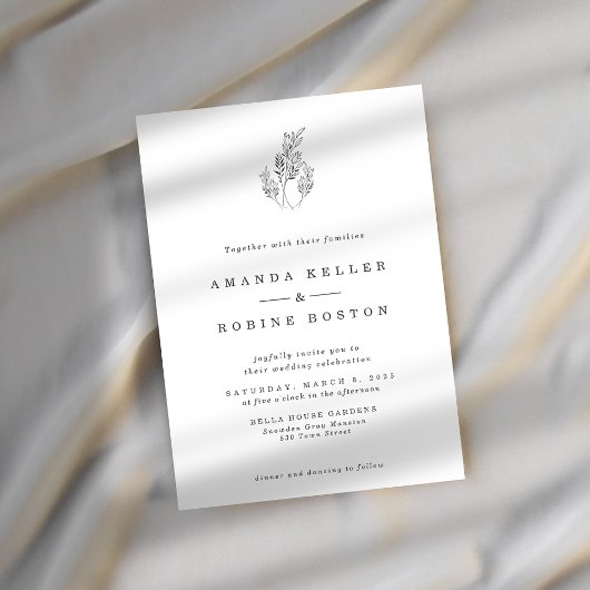 Minimalistische Botanische Lijn Kunst Huwelijksuit Kaart